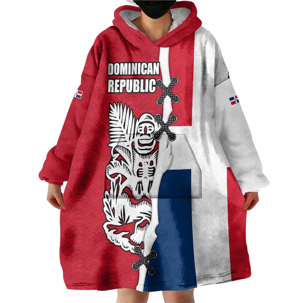 Dominican Republic Flag Half Zip Design Wearable Blanket Hoodie with Coat of Arms and Taino Symbol - Wonder Print Shop