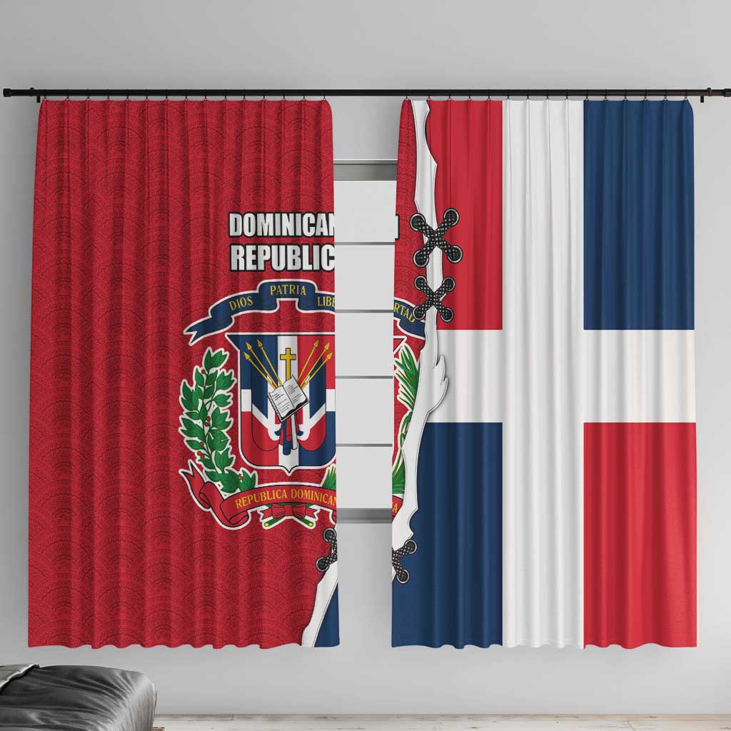 Dominican Republic Flag Half Zip Design Window Curtain with Coat of Arms and Taino Symbol - Wonder Print Shop