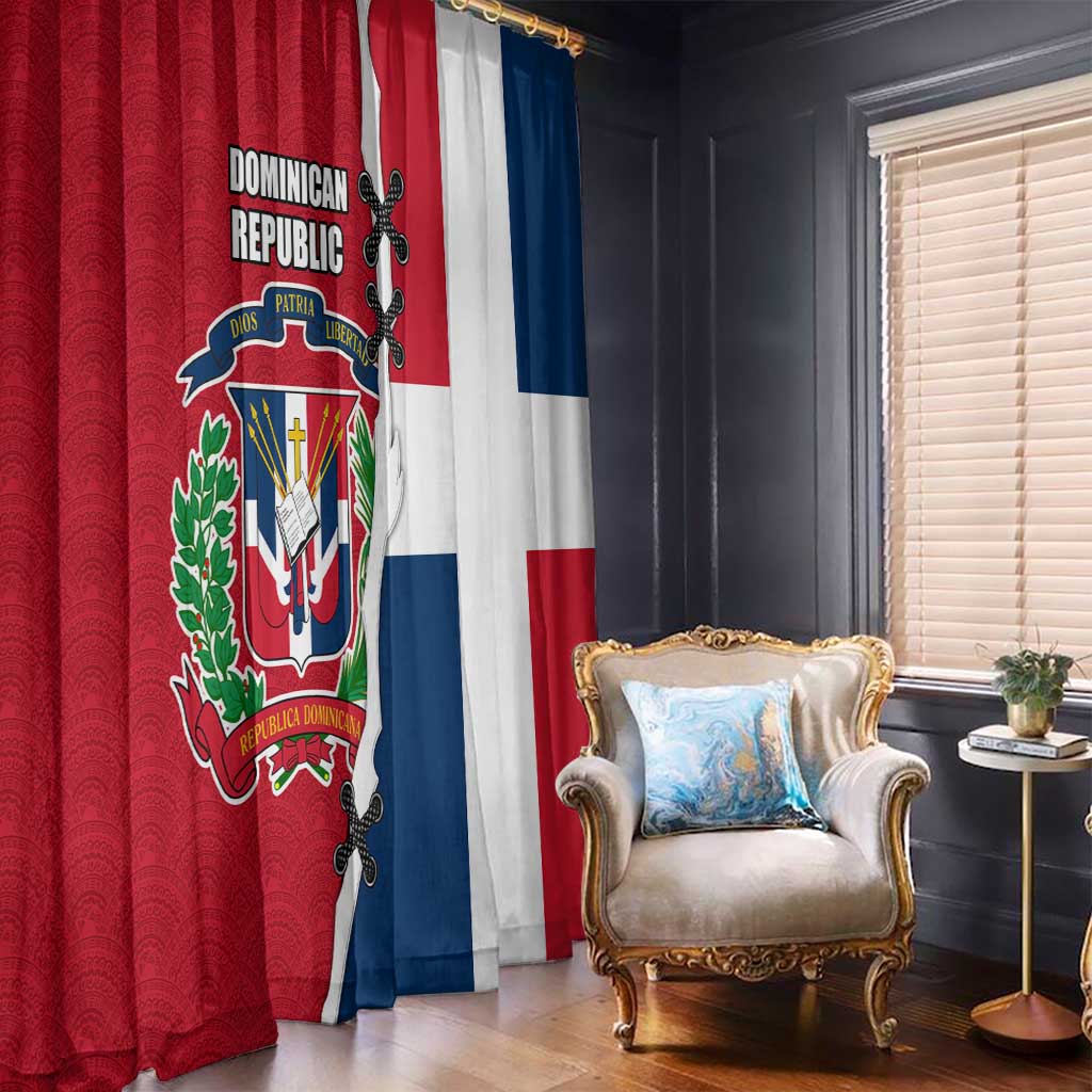 Dominican Republic Flag Half Zip Design Window Curtain with Coat of Arms and Taino Symbol - Wonder Print Shop