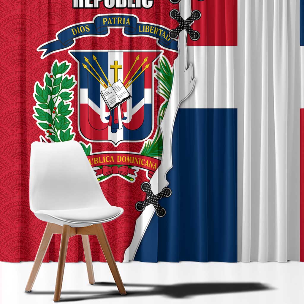 Dominican Republic Flag Half Zip Design Window Curtain with Coat of Arms and Taino Symbol - Wonder Print Shop