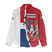 Dominican Republic Flag Half Zip Design Women Casual Shirt with Coat of Arms and Taino Symbol - Wonder Print Shop