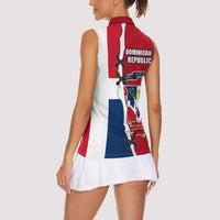 Dominican Republic Flag Half Zip Design Women Sleeveless Polo Shirt with Coat of Arms and Taino Symbol - Wonder Print Shop