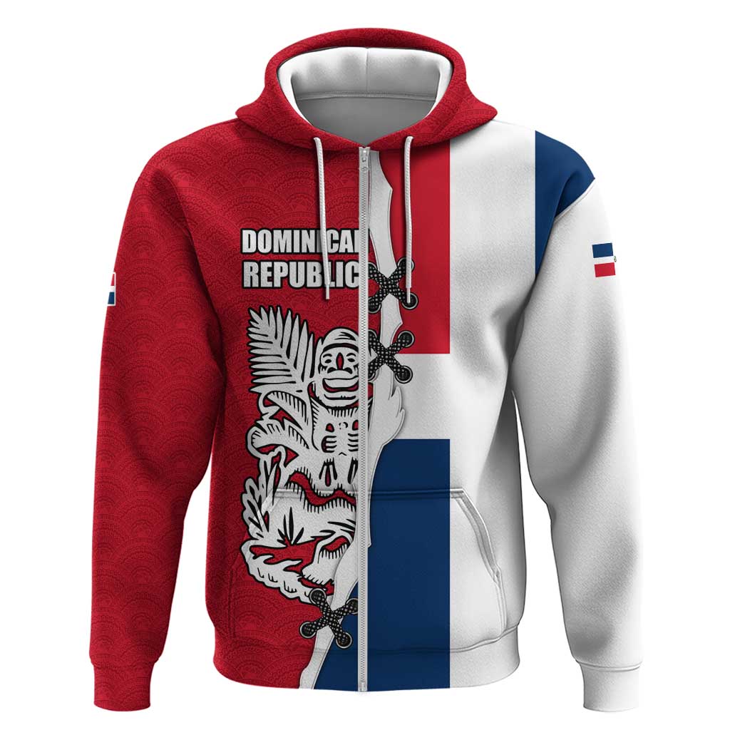 Dominican Republic Flag Half Zip Design Zip Hoodie with Coat of Arms and Taino Symbol - Wonder Print Shop