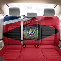 Dominican Republic Flag Back Car Seat Cover with Map National Coat of Arms Island Silhouette - Wonder Print Shop