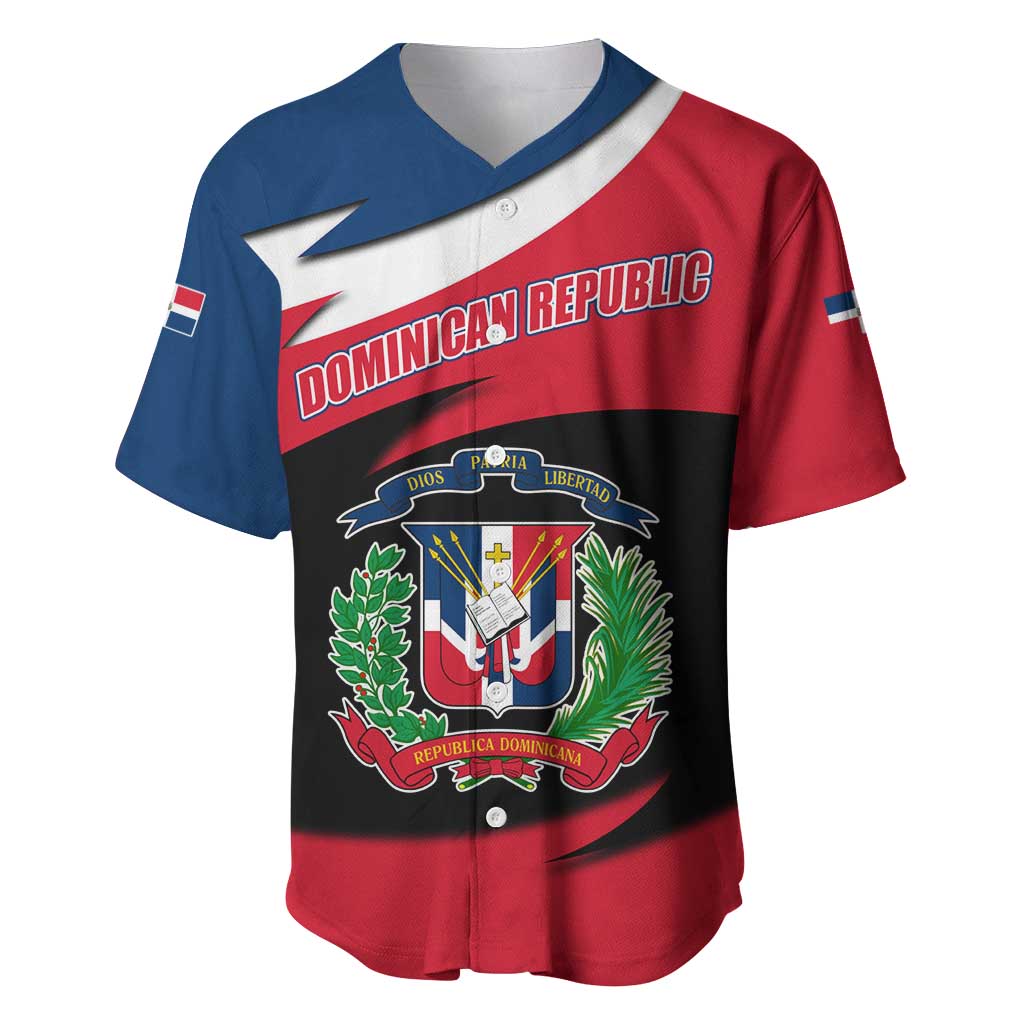 Dominican Republic Flag Baseball Jersey with Map National Coat of Arms Island Silhouette - Wonder Print Shop