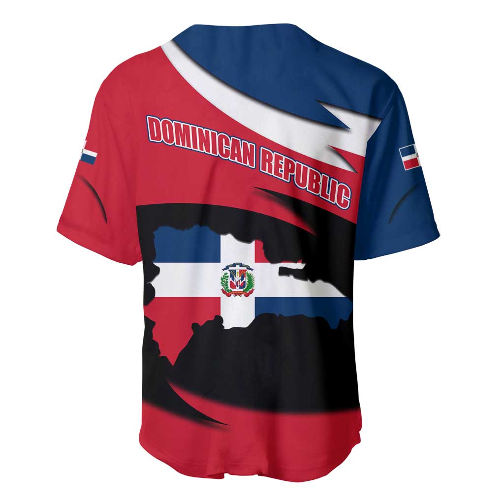Dominican Republic Flag Baseball Jersey with Map National Coat of Arms Island Silhouette - Wonder Print Shop