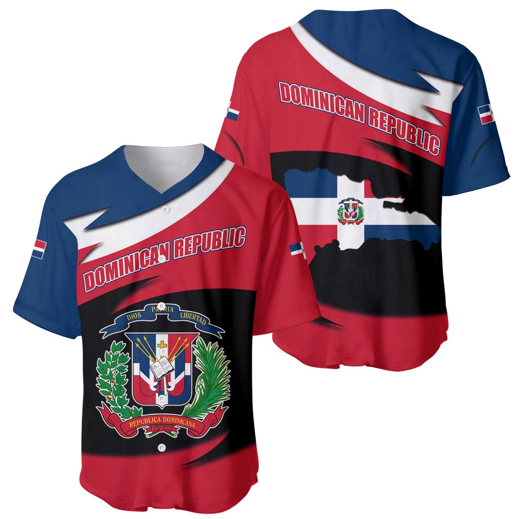 Dominican Republic Flag Baseball Jersey with Map National Coat of Arms Island Silhouette - Wonder Print Shop