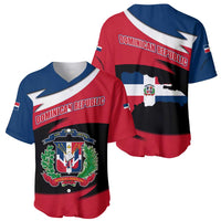 Dominican Republic Flag Baseball Jersey with Map National Coat of Arms Island Silhouette - Wonder Print Shop