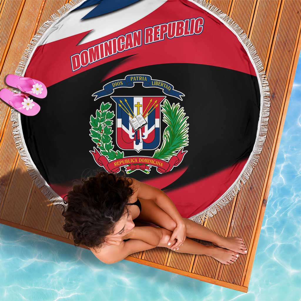 Dominican Republic Flag Beach Blanket with Map National Coat of Arms Island Silhouette - Wonder Print Shop