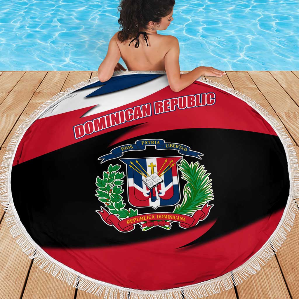 Dominican Republic Flag Beach Blanket with Map National Coat of Arms Island Silhouette - Wonder Print Shop