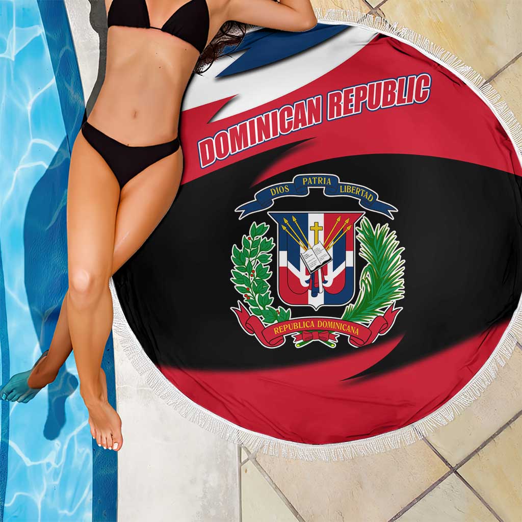 Dominican Republic Flag Beach Blanket with Map National Coat of Arms Island Silhouette - Wonder Print Shop
