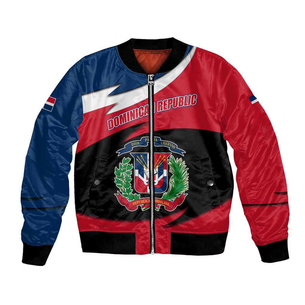 Dominican Republic Flag Bomber Jacket with Map National Coat of Arms Island Silhouette - Wonder Print Shop