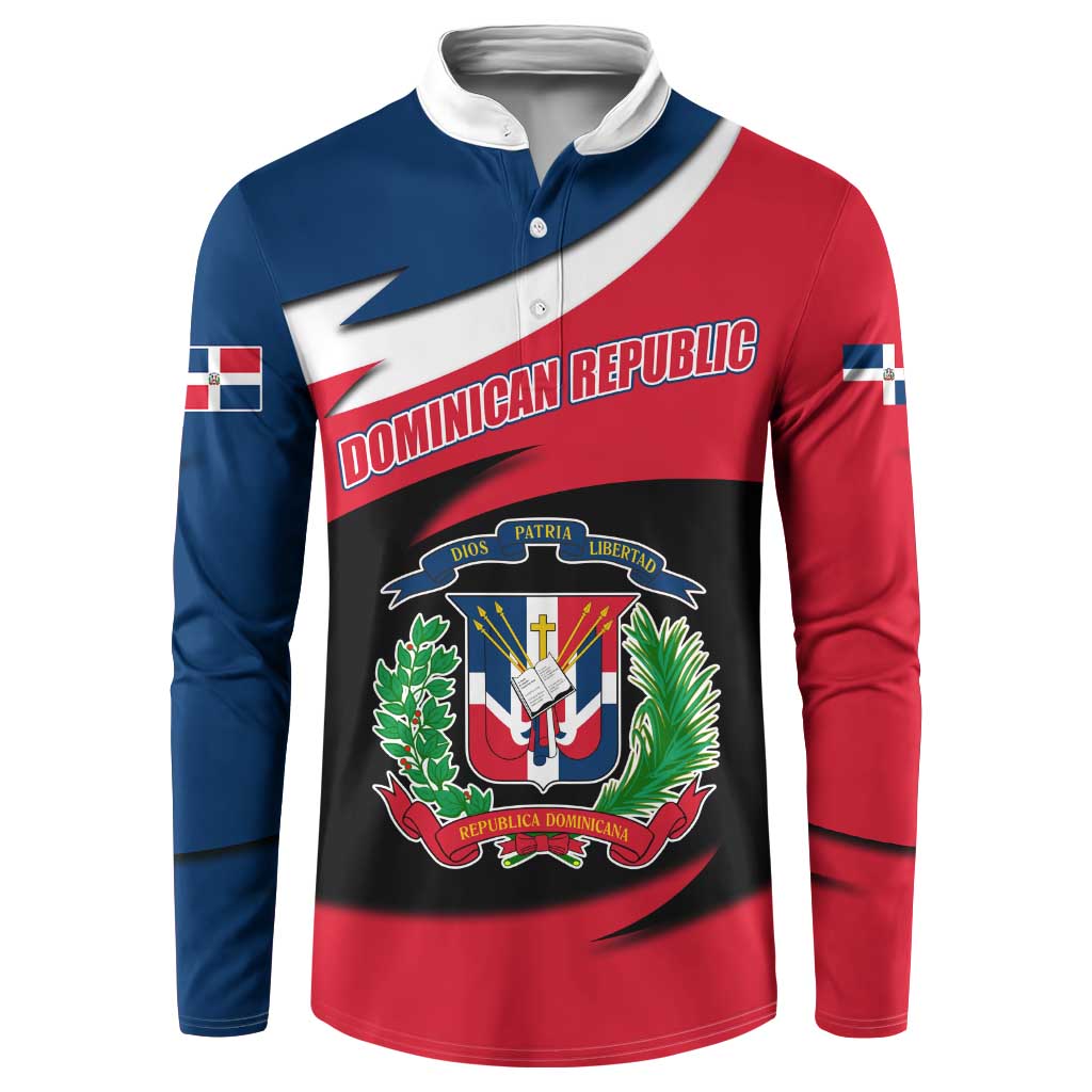 Dominican Republic Flag Button Sweatshirt with Map National Coat of Arms Island Silhouette - Wonder Print Shop