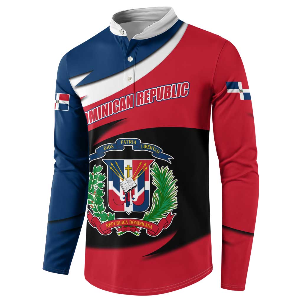 Dominican Republic Flag Button Sweatshirt with Map National Coat of Arms Island Silhouette - Wonder Print Shop