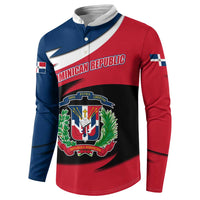 Dominican Republic Flag Button Sweatshirt with Map National Coat of Arms Island Silhouette - Wonder Print Shop