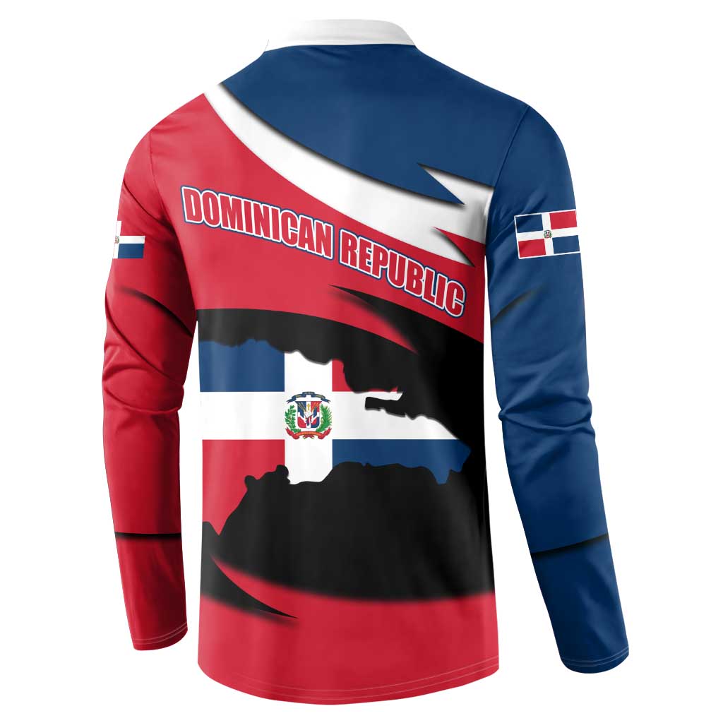 Dominican Republic Flag Button Sweatshirt with Map National Coat of Arms Island Silhouette - Wonder Print Shop