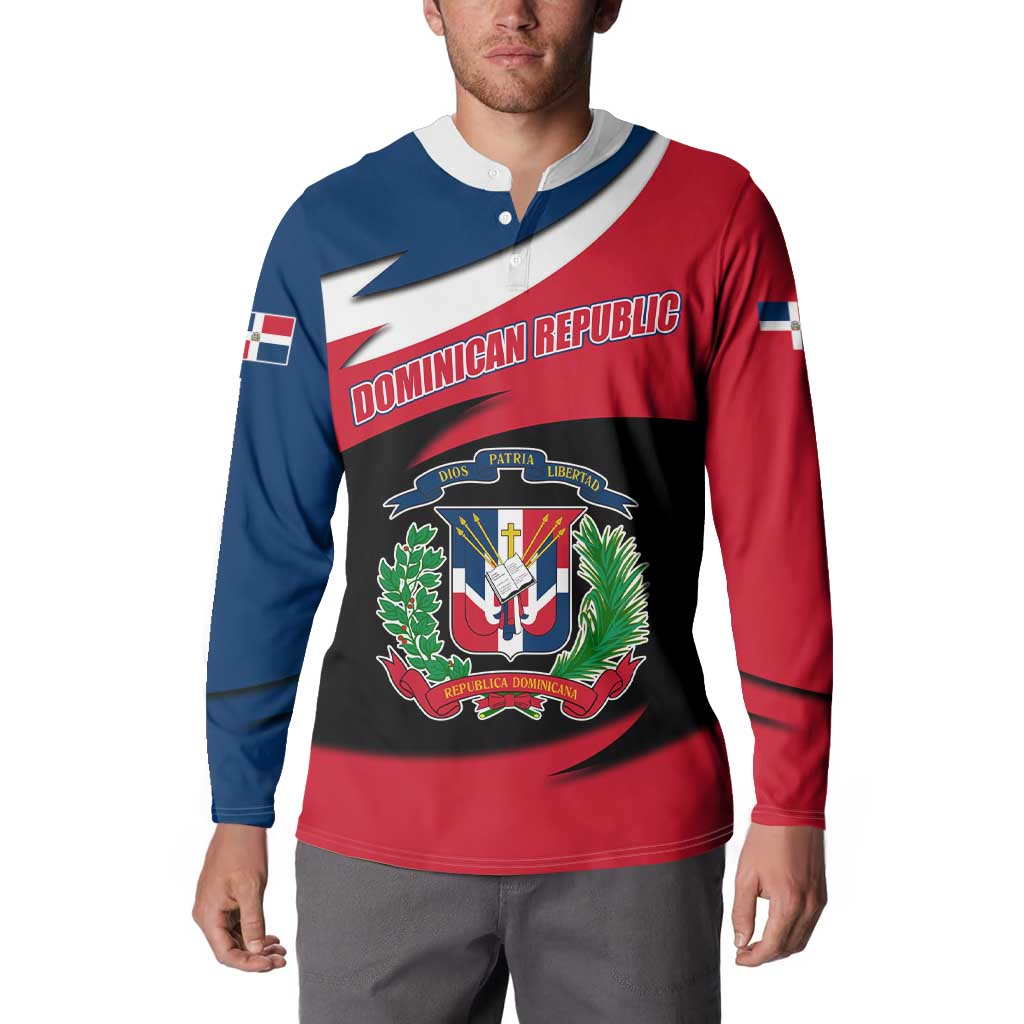 Dominican Republic Flag Button Sweatshirt with Map National Coat of Arms Island Silhouette - Wonder Print Shop
