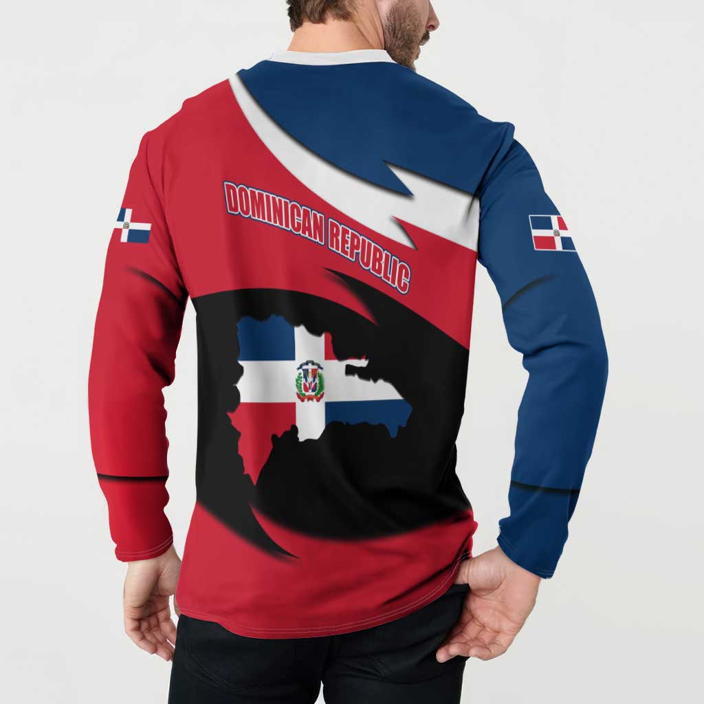 Dominican Republic Flag Button Sweatshirt with Map National Coat of Arms Island Silhouette - Wonder Print Shop