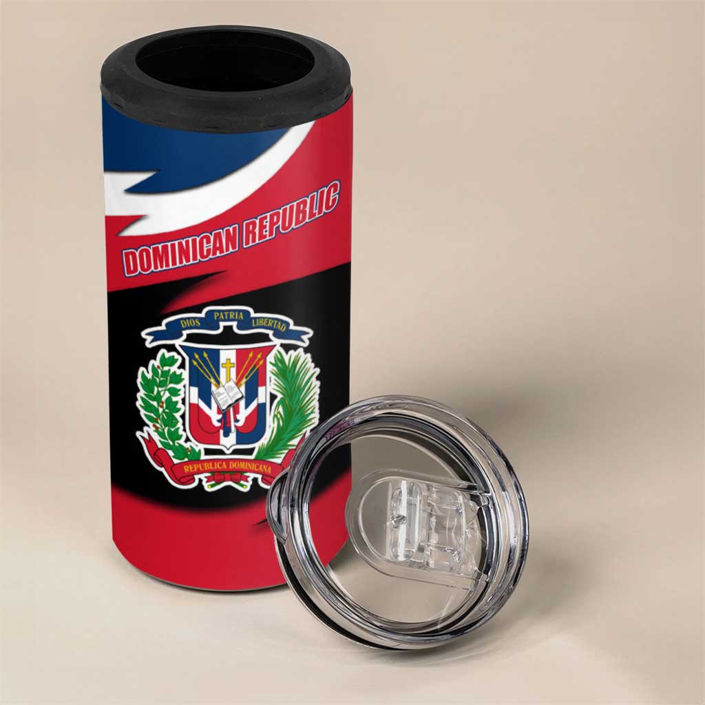 Dominican Republic Flag 4 in 1 Can Cooler Tumbler with Map National Coat of Arms Island Silhouette - Wonder Print Shop