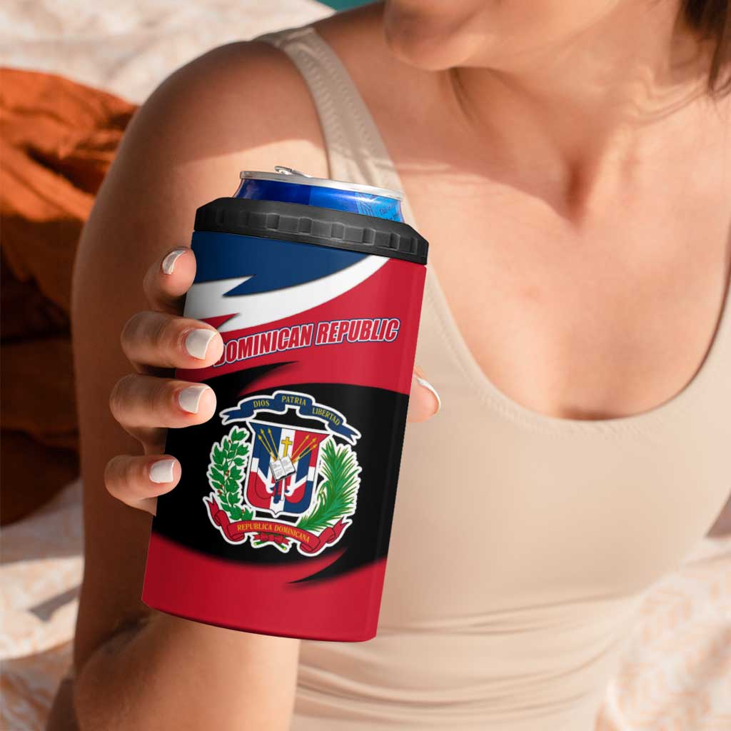 Dominican Republic Flag 4 in 1 Can Cooler Tumbler with Map National Coat of Arms Island Silhouette - Wonder Print Shop
