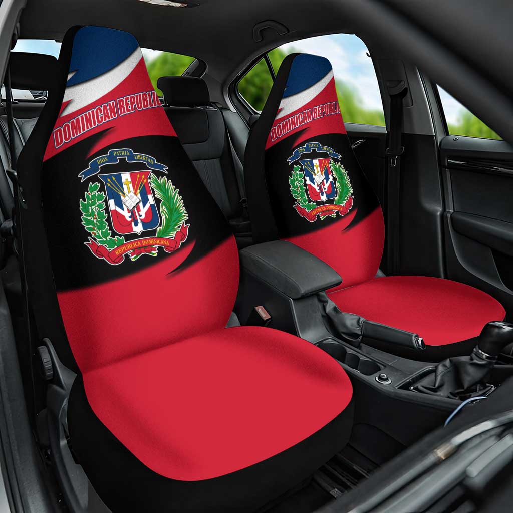 Dominican Republic Flag Car Seat Cover with Map National Coat of Arms Island Silhouette - Wonder Print Shop