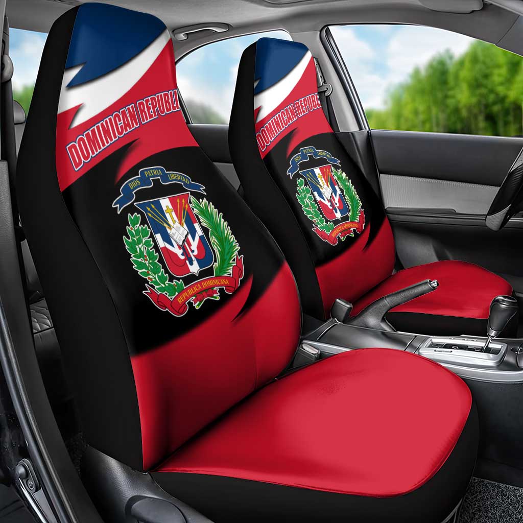 Dominican Republic Flag Car Seat Cover with Map National Coat of Arms Island Silhouette - Wonder Print Shop