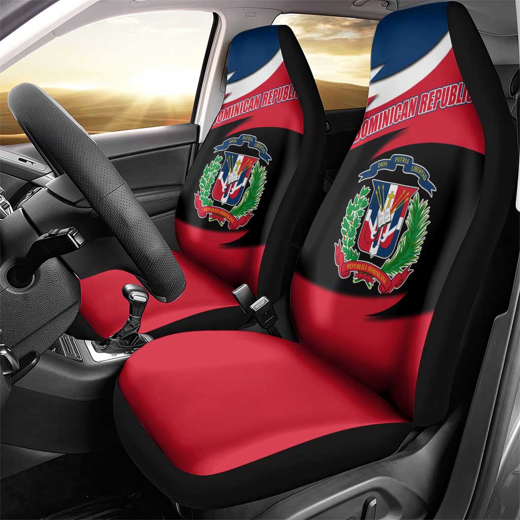 Dominican Republic Flag Car Seat Cover with Map National Coat of Arms Island Silhouette - Wonder Print Shop