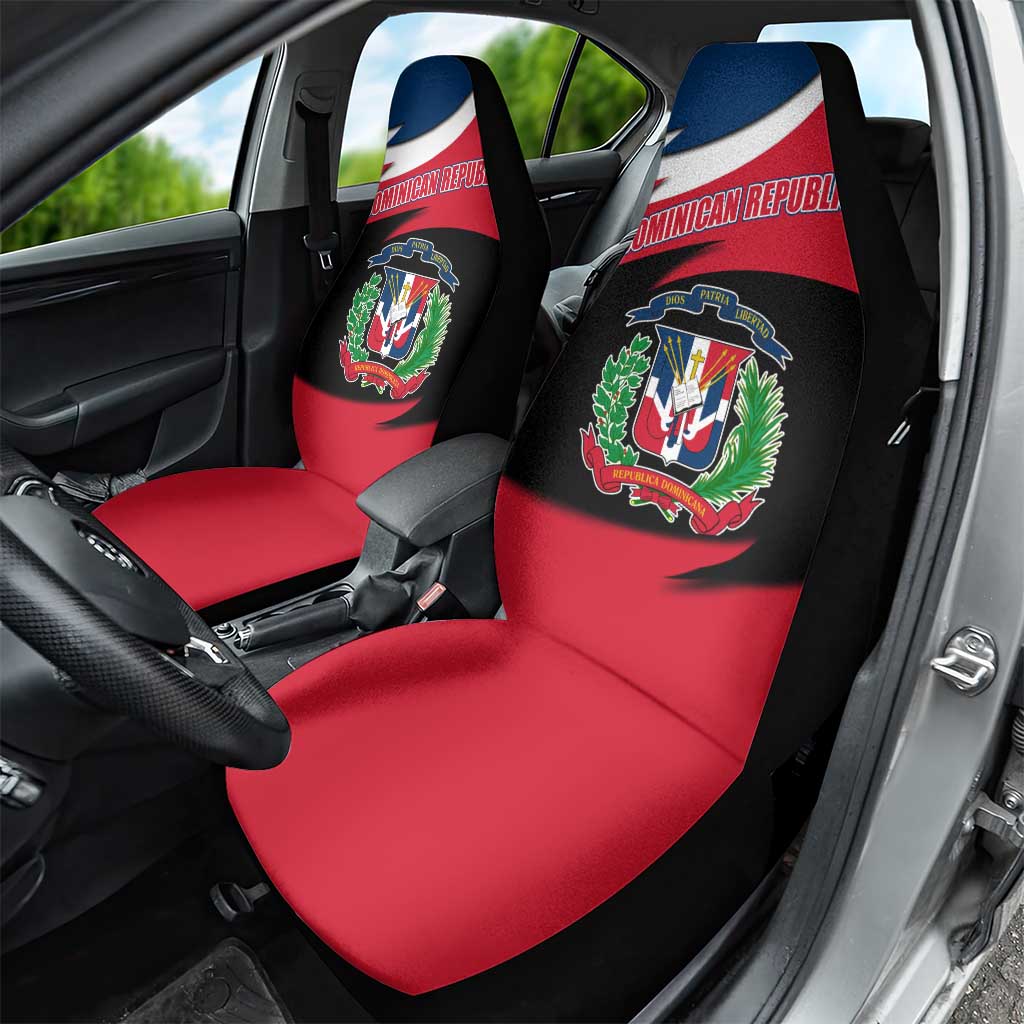 Dominican Republic Flag Car Seat Cover with Map National Coat of Arms Island Silhouette - Wonder Print Shop