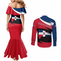 Dominican Republic Flag Couples Matching Mermaid Dress and Long Sleeve Button Shirt with Map National Coat of Arms Island Silhouette - Wonder Print Shop