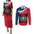 Dominican Republic Flag Couples Matching Puletasi and Long Sleeve Button Shirt with Map National Coat of Arms Island Silhouette - Wonder Print Shop