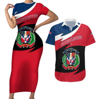 Dominican Republic Flag Couples Matching Short Sleeve Bodycon Dress and Hawaiian Shirt with Map National Coat of Arms Island Silhouette - Wonder Print Shop