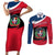 Dominican Republic Flag Couples Matching Short Sleeve Bodycon Dress and Long Sleeve Button Shirt with Map National Coat of Arms Island Silhouette - Wonder Print Shop