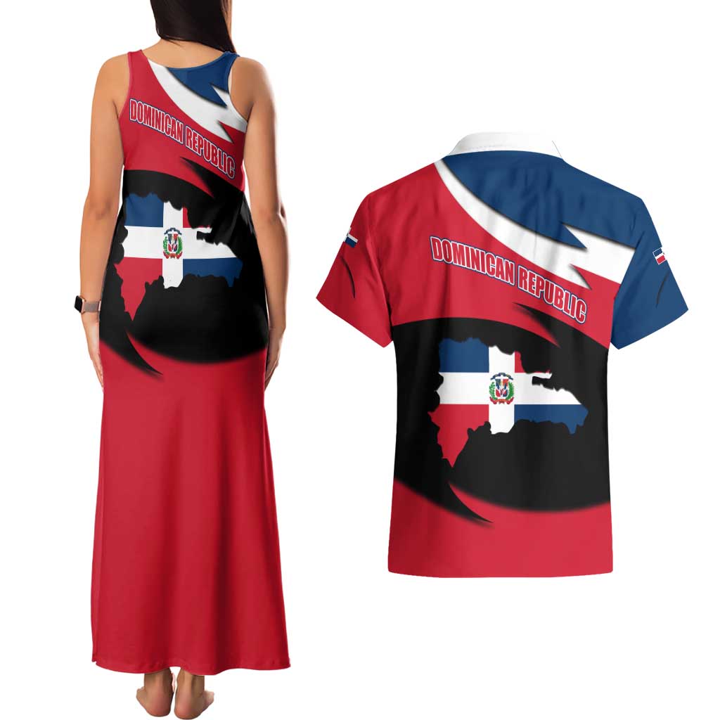 Dominican Republic Flag Couples Matching Tank Maxi Dress and Hawaiian Shirt with Map National Coat of Arms Island Silhouette - Wonder Print Shop