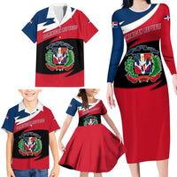 Dominican Republic Flag Family Matching Long Sleeve Bodycon Dress and Hawaiian Shirt with Map National Coat of Arms Island Silhouette - Wonder Print Shop