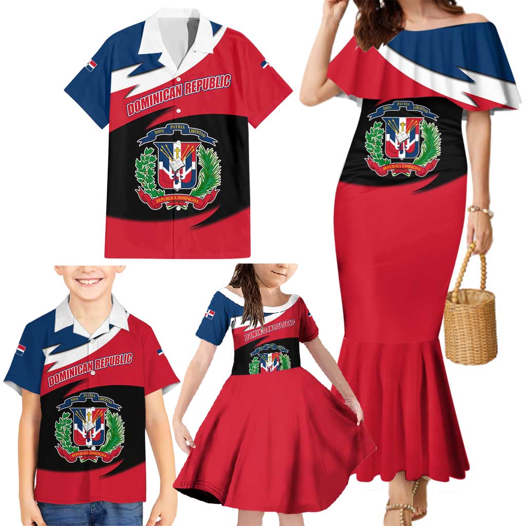 Dominican Republic Flag Family Matching Mermaid Dress and Hawaiian Shirt with Map National Coat of Arms Island Silhouette - Wonder Print Shop