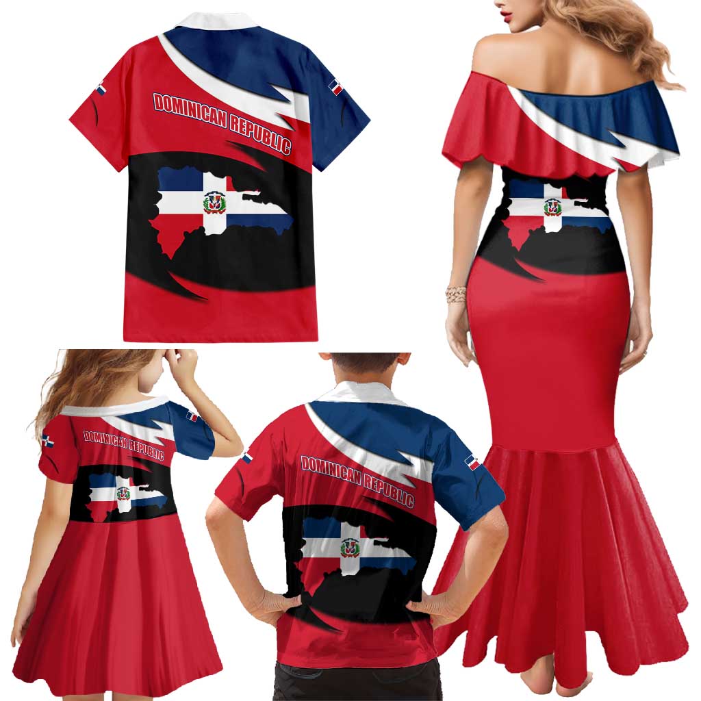 Dominican Republic Flag Family Matching Mermaid Dress and Hawaiian Shirt with Map National Coat of Arms Island Silhouette - Wonder Print Shop