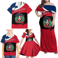 Dominican Republic Flag Family Matching Off Shoulder Maxi Dress and Hawaiian Shirt with Map National Coat of Arms Island Silhouette - Wonder Print Shop
