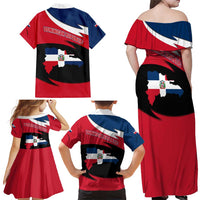 Dominican Republic Flag Family Matching Off Shoulder Maxi Dress and Hawaiian Shirt with Map National Coat of Arms Island Silhouette - Wonder Print Shop