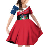 Dominican Republic Flag Family Matching Off Shoulder Short Dress and Hawaiian Shirt with Map National Coat of Arms Island Silhouette - Wonder Print Shop