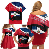 Dominican Republic Flag Family Matching Off Shoulder Short Dress and Hawaiian Shirt with Map National Coat of Arms Island Silhouette - Wonder Print Shop
