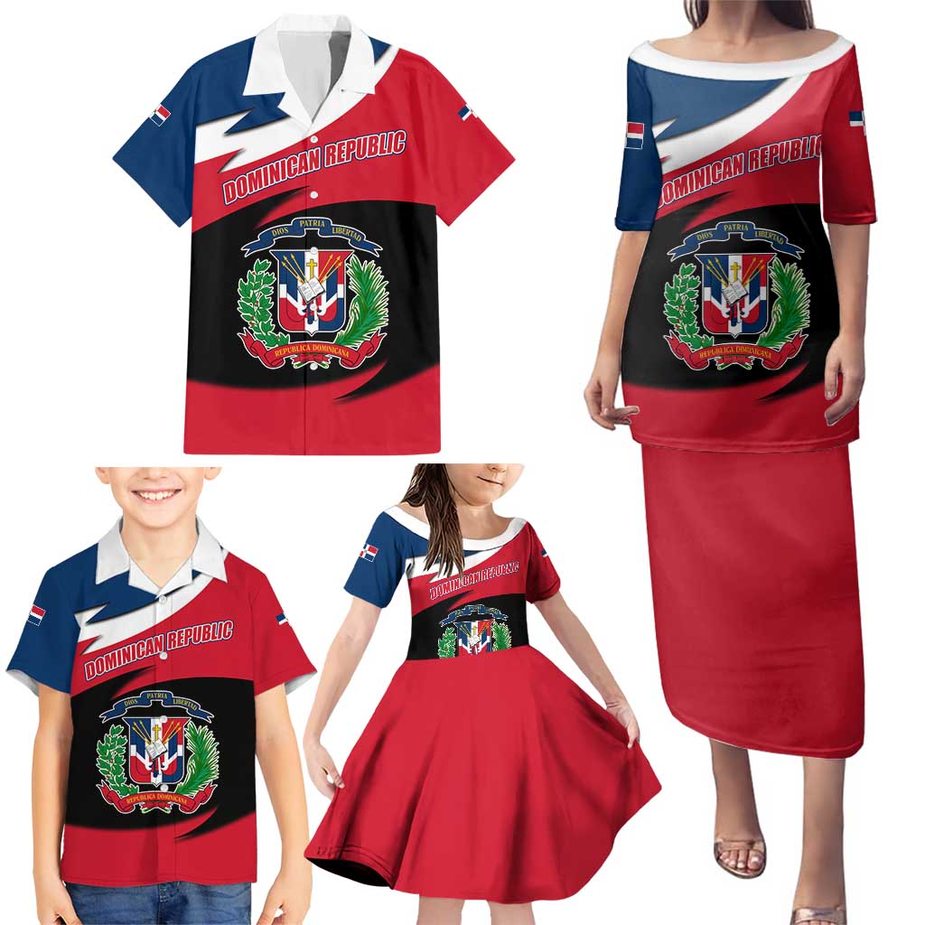Dominican Republic Flag Family Matching Puletasi and Hawaiian Shirt with Map National Coat of Arms Island Silhouette - Wonder Print Shop