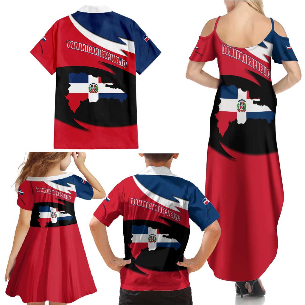 Dominican Republic Flag Family Matching Summer Maxi Dress and Hawaiian Shirt with Map National Coat of Arms Island Silhouette - Wonder Print Shop