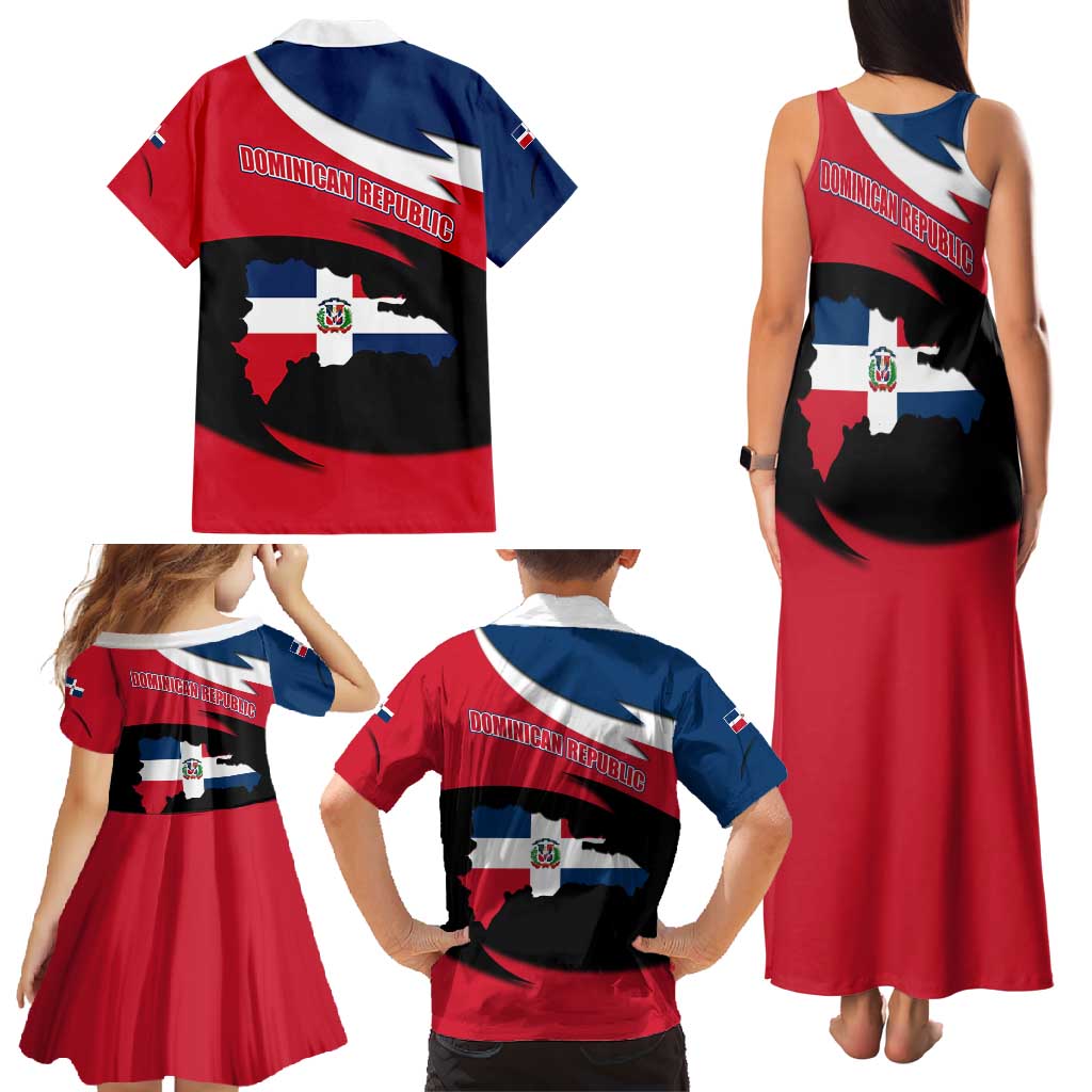Dominican Republic Flag Family Matching Tank Maxi Dress and Hawaiian Shirt with Map National Coat of Arms Island Silhouette - Wonder Print Shop