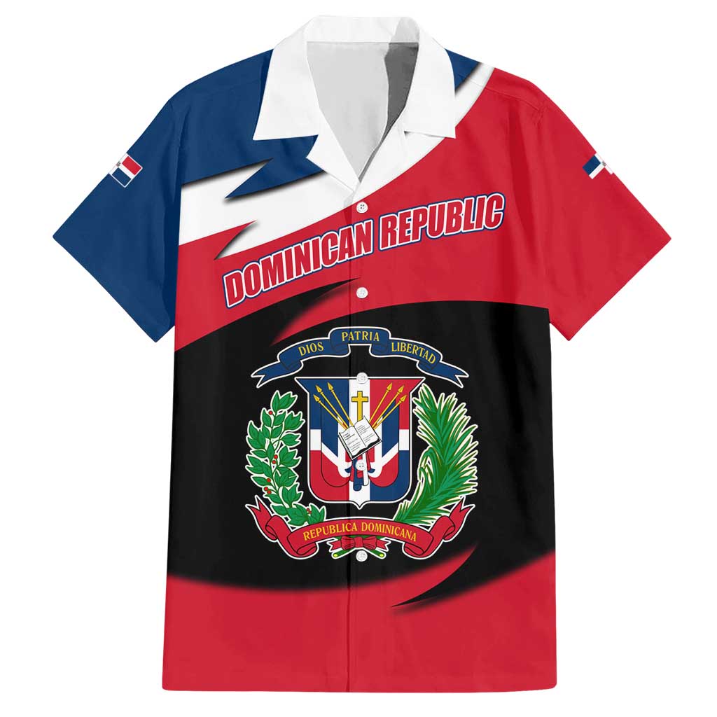 Dominican Republic Flag Hawaiian Shirt with Map National Coat of Arms Island Silhouette - Wonder Print Shop