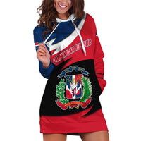 Dominican Republic Flag Hoodie Dress with Map National Coat of Arms Island Silhouette - Wonder Print Shop
