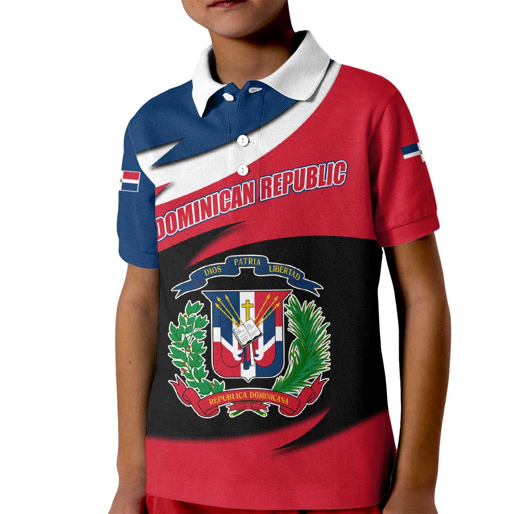 Dominican Republic Flag Kid Polo Shirt with Map National Coat of Arms Island Silhouette - Wonder Print Shop