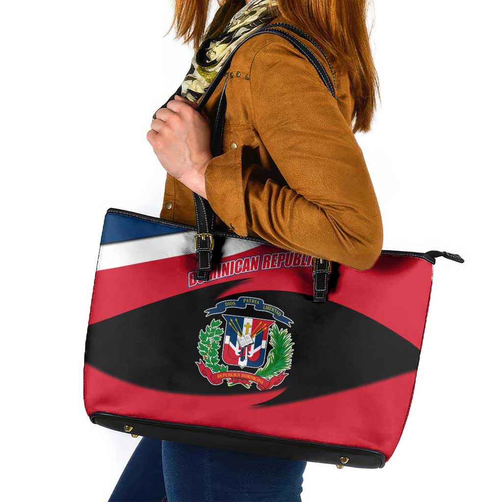 Dominican Republic Flag Leather Tote Bag with Map National Coat of Arms Island Silhouette - Wonder Print Shop