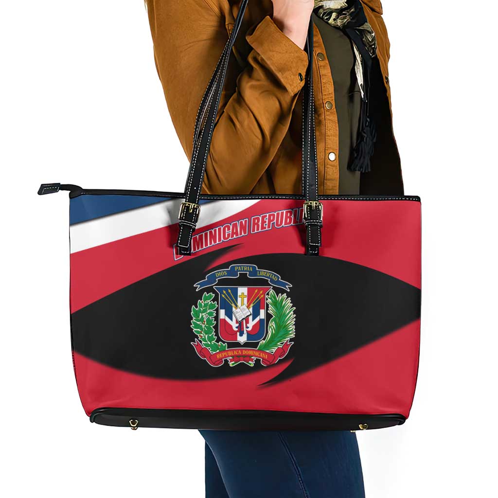 Dominican Republic Flag Leather Tote Bag with Map National Coat of Arms Island Silhouette - Wonder Print Shop