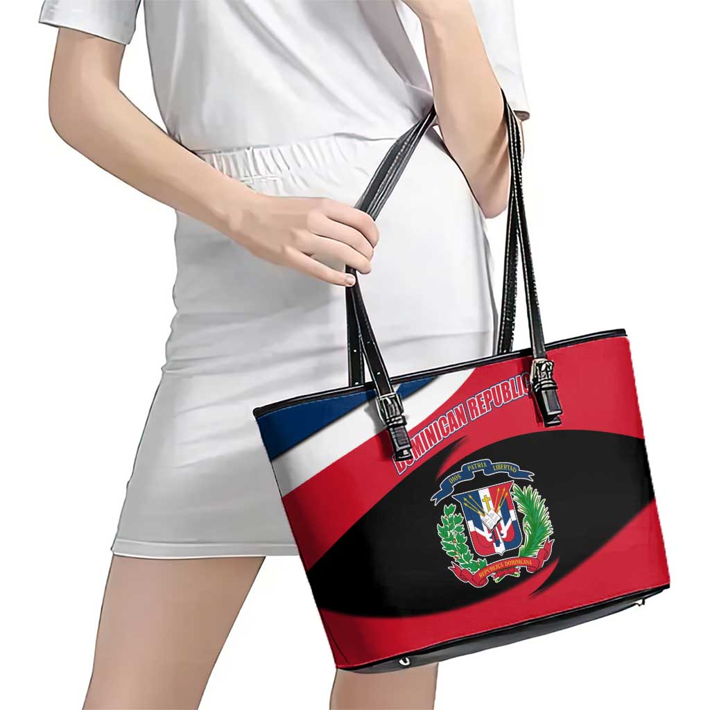 Dominican Republic Flag Leather Tote Bag with Map National Coat of Arms Island Silhouette - Wonder Print Shop