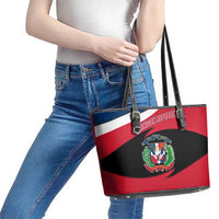Dominican Republic Flag Leather Tote Bag with Map National Coat of Arms Island Silhouette - Wonder Print Shop